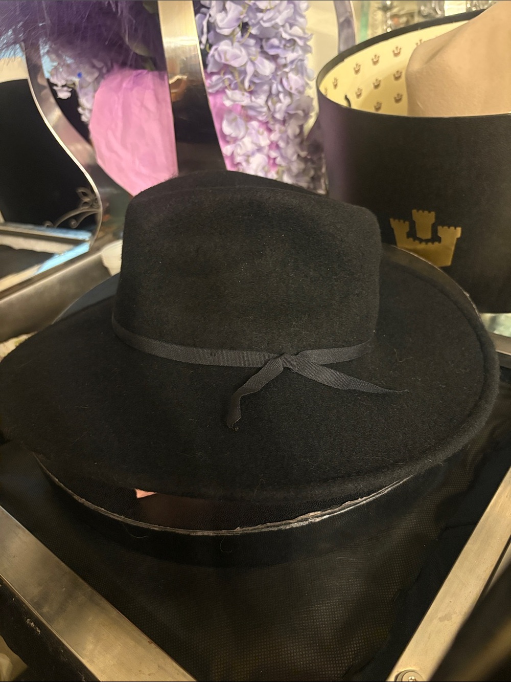Brixton Black Wide-Brim Wool Fedora with Ribbon